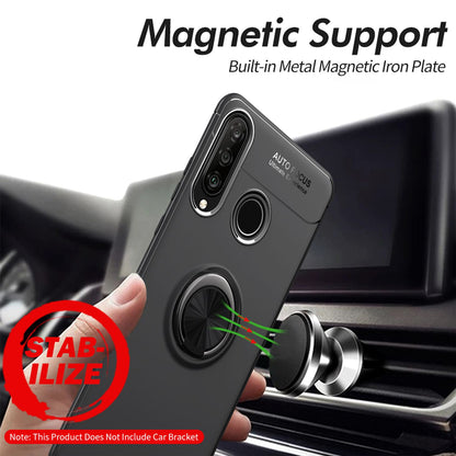 NALIA Ring Hülle kompatibel mit Huawei P30 Lite, Magnetische Silikon Handyhülle für KFZ-Halterung 360-Grad Finger-Halter, Dünnes Kickstand Cover Schutzhülle Ständer Case Slim Etui Bumper - Schwarz