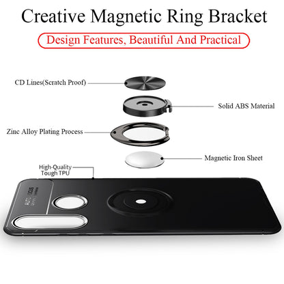 NALIA Ring Hülle kompatibel mit Huawei P30 Lite, Magnetische Silikon Handyhülle für KFZ-Halterung 360-Grad Finger-Halter, Dünnes Kickstand Cover Schutzhülle Ständer Case Slim Etui Bumper - Schwarz