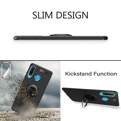 NALIA Ring Hülle kompatibel mit Huawei P30 Lite, Magnetische Silikon Handyhülle für KFZ-Halterung 360-Grad Finger-Halter, Dünnes Kickstand Cover Schutzhülle Ständer Case Slim Etui Bumper - Schwarz