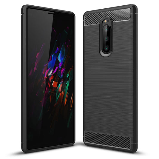 NALIA Silikonhülle für Sony Xperia 1 – Rutschfest & Matt – VORTEX (Gebürstete Optik & Carbon Design) – Marke aus Berlin