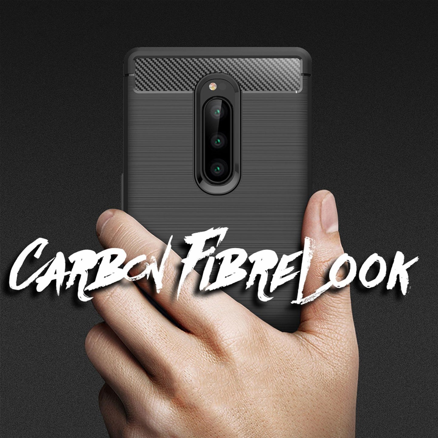 NALIA Silikonhülle für Sony Xperia 1 – Rutschfest & Matt – VORTEX (Gebürstete Optik & Carbon Design) – Marke aus Berlin