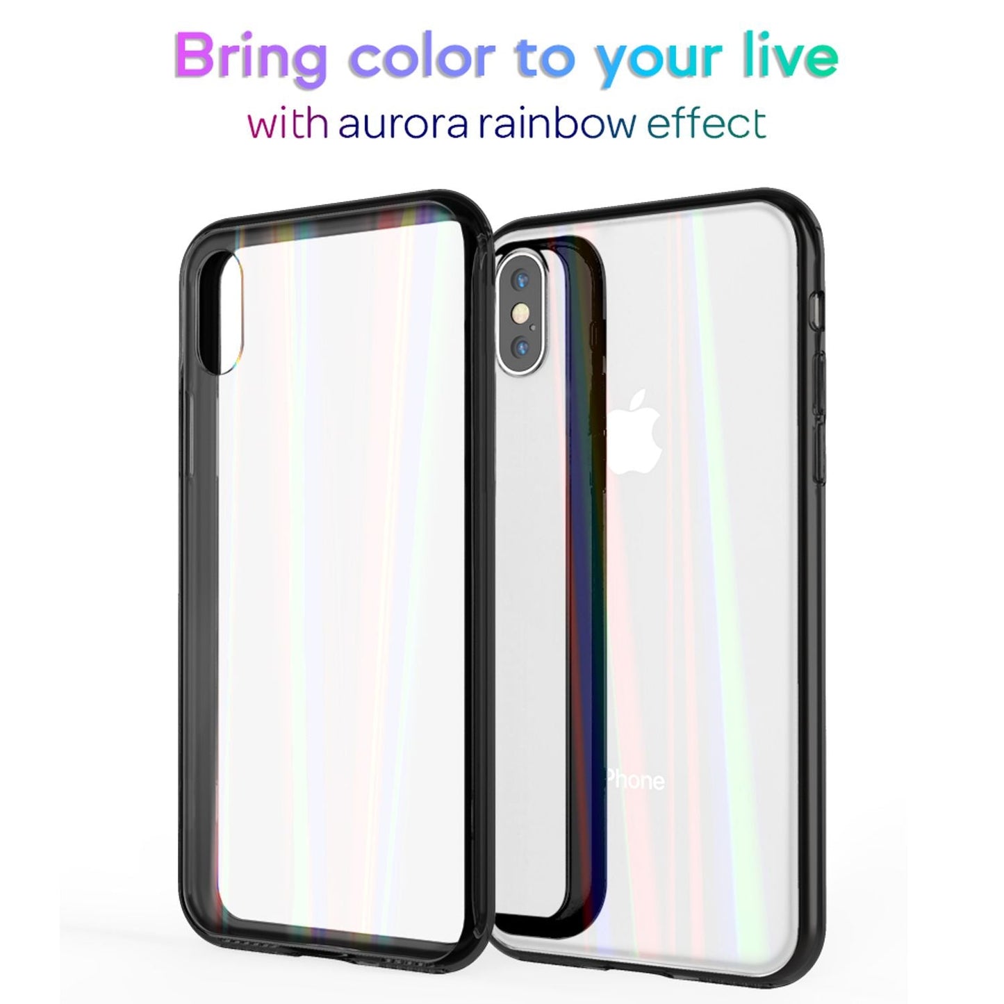 NALIA Hartglas Hülle kompatibel mit iPhone X / XS, Transparentes Regenbogen Hardcase aus Tempered Glass mit Silikon Bumper, bunt glänzende stoßfeste & kratzfeste Handyhülle