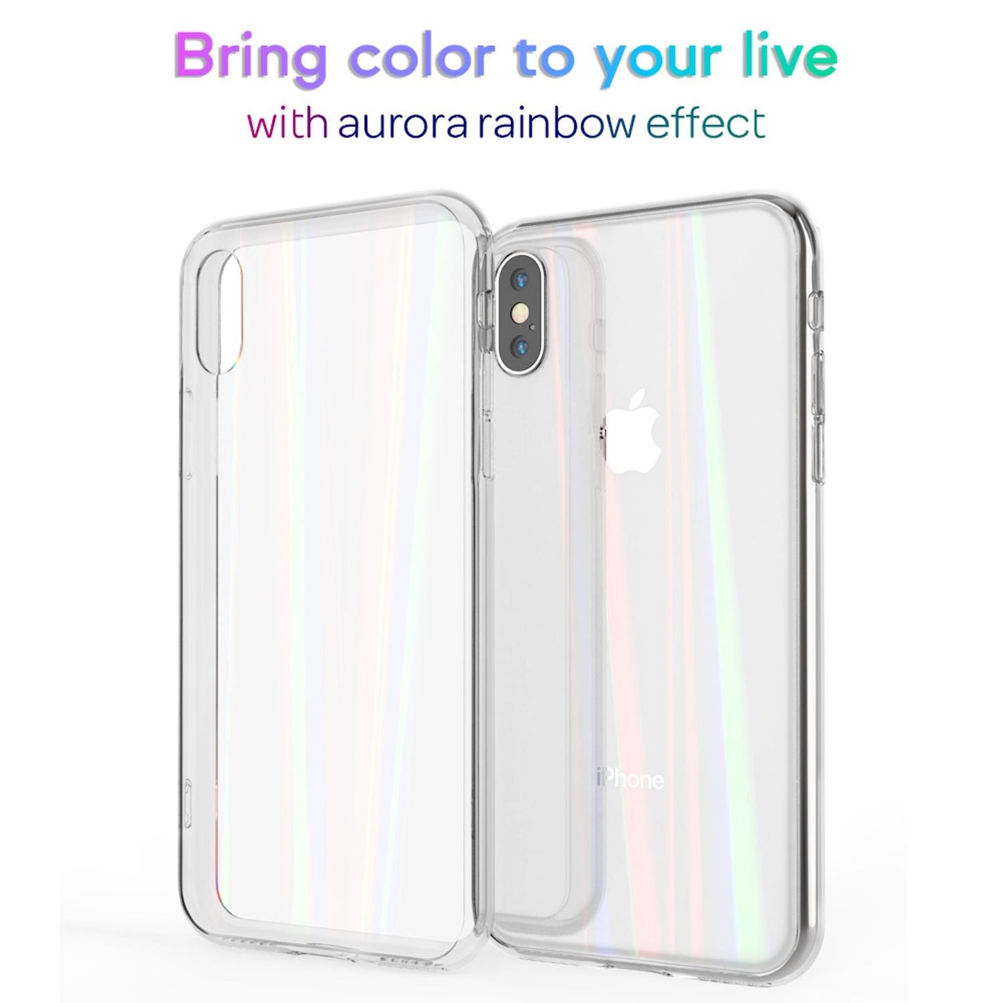 NALIA Hartglas Hülle kompatibel mit iPhone X / XS, Transparentes Regenbogen Hardcase aus Tempered Glass mit Silikon Bumper, bunt glänzende stoßfeste & kratzfeste Handyhülle