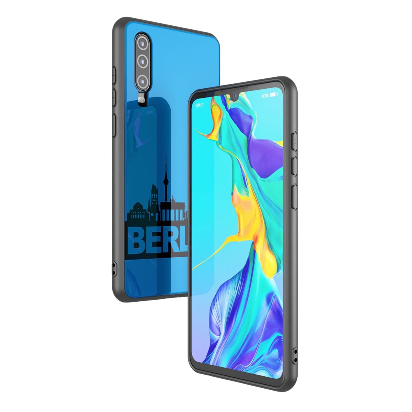 NALIA Hartglas Hülle kompatibel mit Huawei P30, Original Berlin Design Motiv Hardcase aus 9H Tempered Glass & Silikon Bumper, Kratzfeste Handyhülle Cover Case