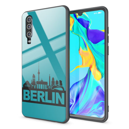 NALIA Hartglas Hülle kompatibel mit Huawei P30, Original Berlin Design Motiv Hardcase aus 9H Tempered Glass & Silikon Bumper, Kratzfeste Handyhülle Cover Case