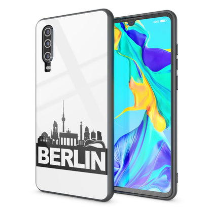NALIA Hartglas Hülle kompatibel mit Huawei P30, Original Berlin Design Motiv Hardcase aus 9H Tempered Glass & Silikon Bumper, Kratzfeste Handyhülle Cover Case