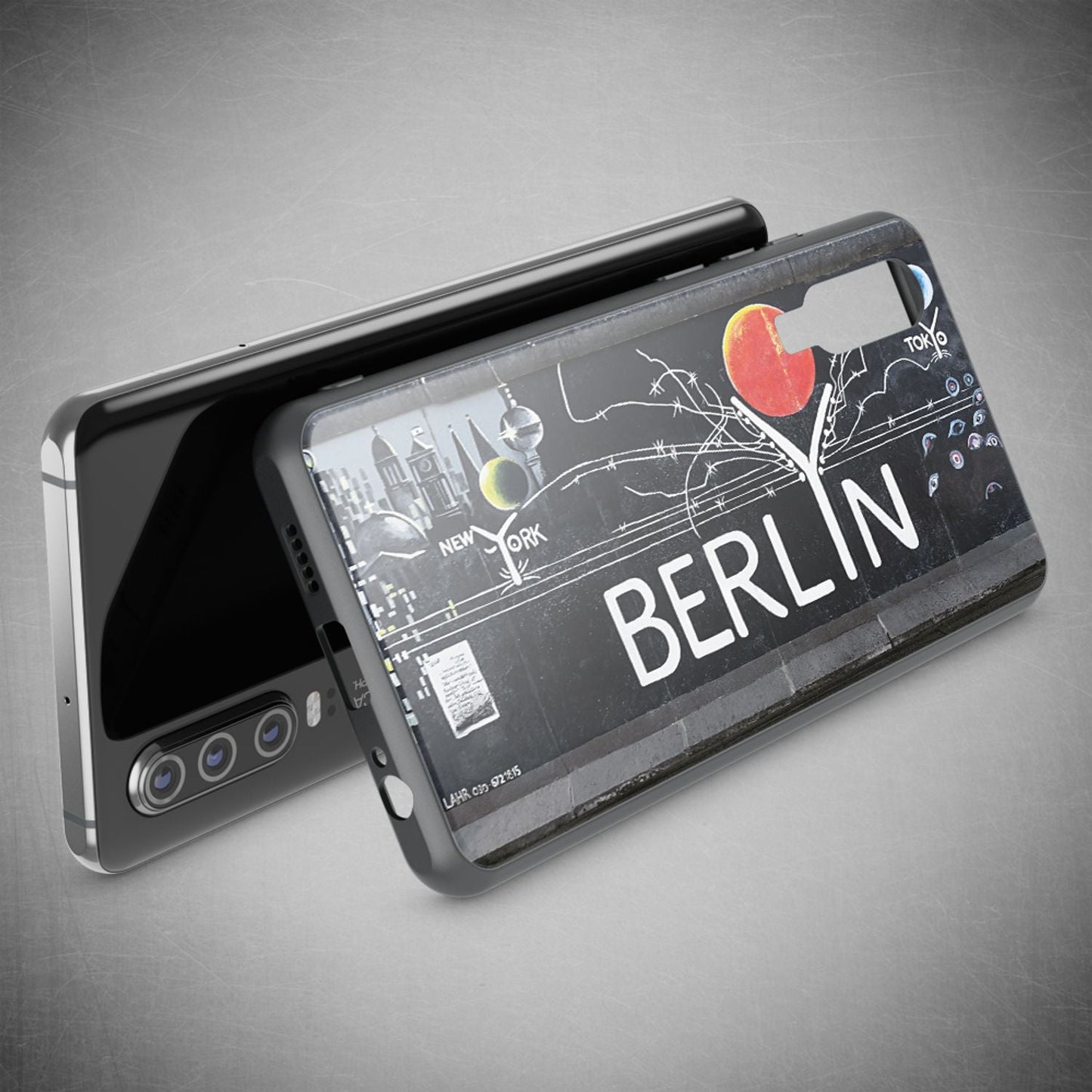 NALIA Hartglas Hülle kompatibel mit Huawei P30, Original Berlin Design Motiv Hardcase aus 9H Tempered Glass & Silikon Bumper, Kratzfeste Handyhülle Cover Case