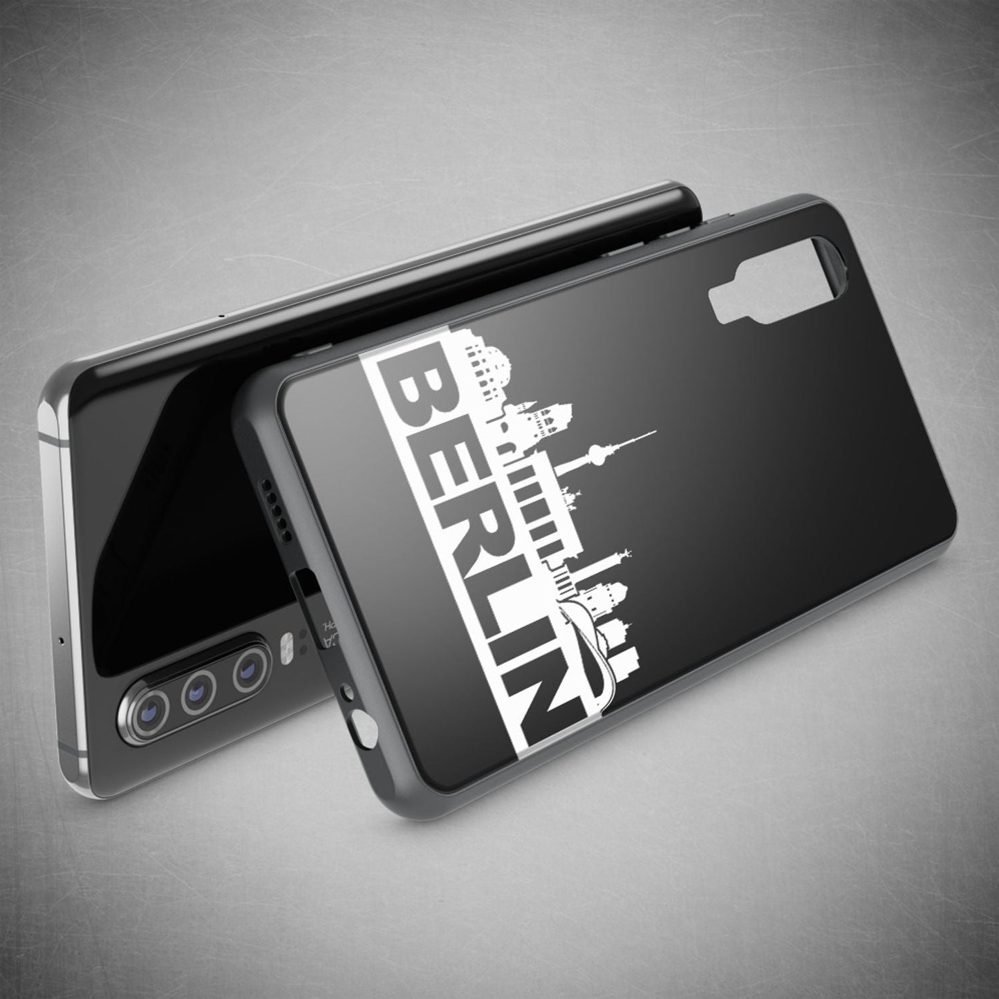 NALIA Hartglas Hülle kompatibel mit Huawei P30, Original Berlin Design Motiv Hardcase aus 9H Tempered Glass & Silikon Bumper, Kratzfeste Handyhülle Cover Case