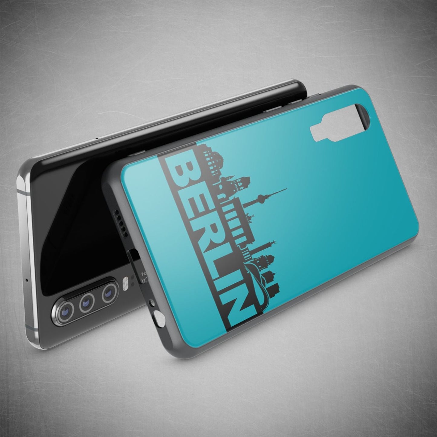 NALIA Hartglas Hülle kompatibel mit Huawei P30, Original Berlin Design Motiv Hardcase aus 9H Tempered Glass & Silikon Bumper, Kratzfeste Handyhülle Cover Case