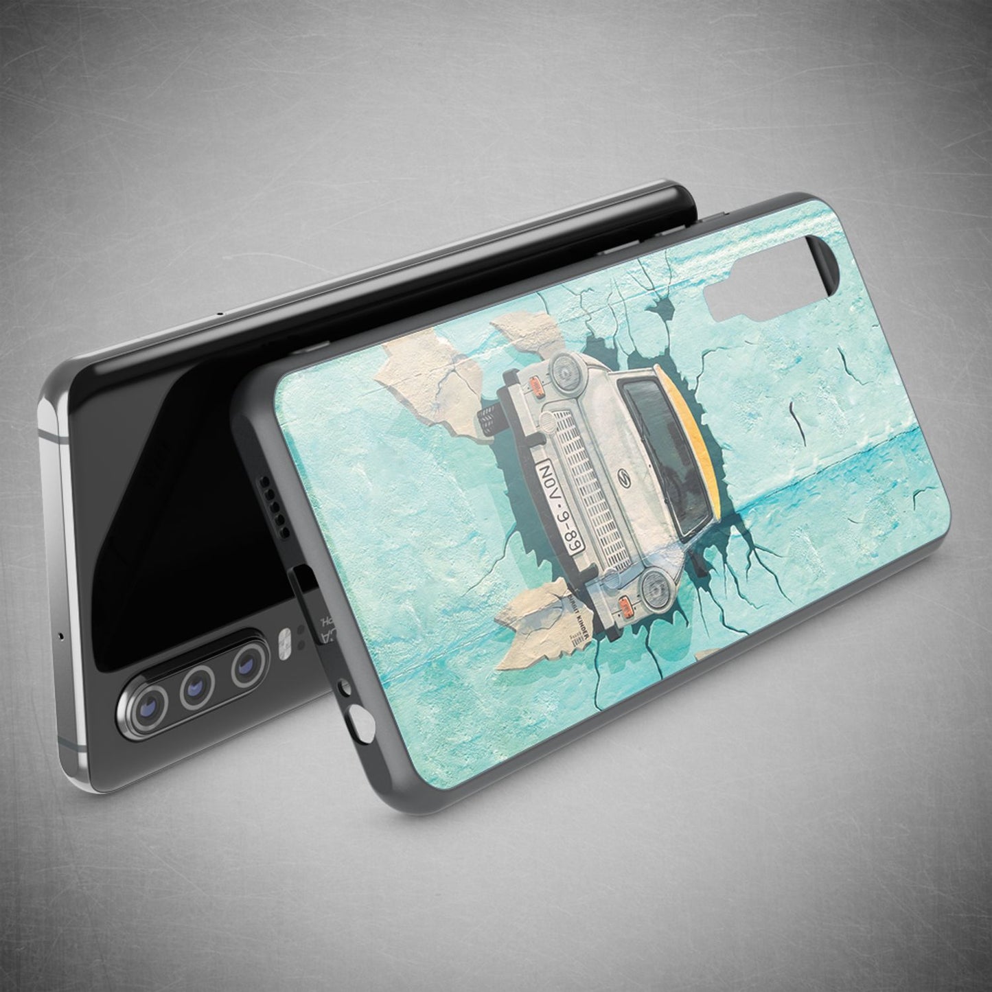 NALIA Hartglas Hülle kompatibel mit Huawei P30, Original Berlin Design Motiv Hardcase aus 9H Tempered Glass & Silikon Bumper, Kratzfeste Handyhülle Cover Case