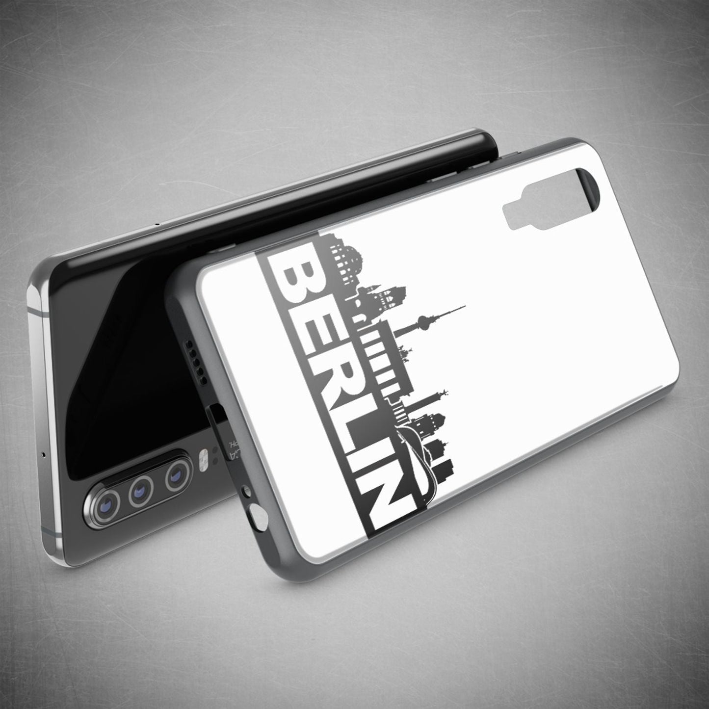 NALIA Hartglas Hülle kompatibel mit Huawei P30, Original Berlin Design Motiv Hardcase aus 9H Tempered Glass & Silikon Bumper, Kratzfeste Handyhülle Cover Case