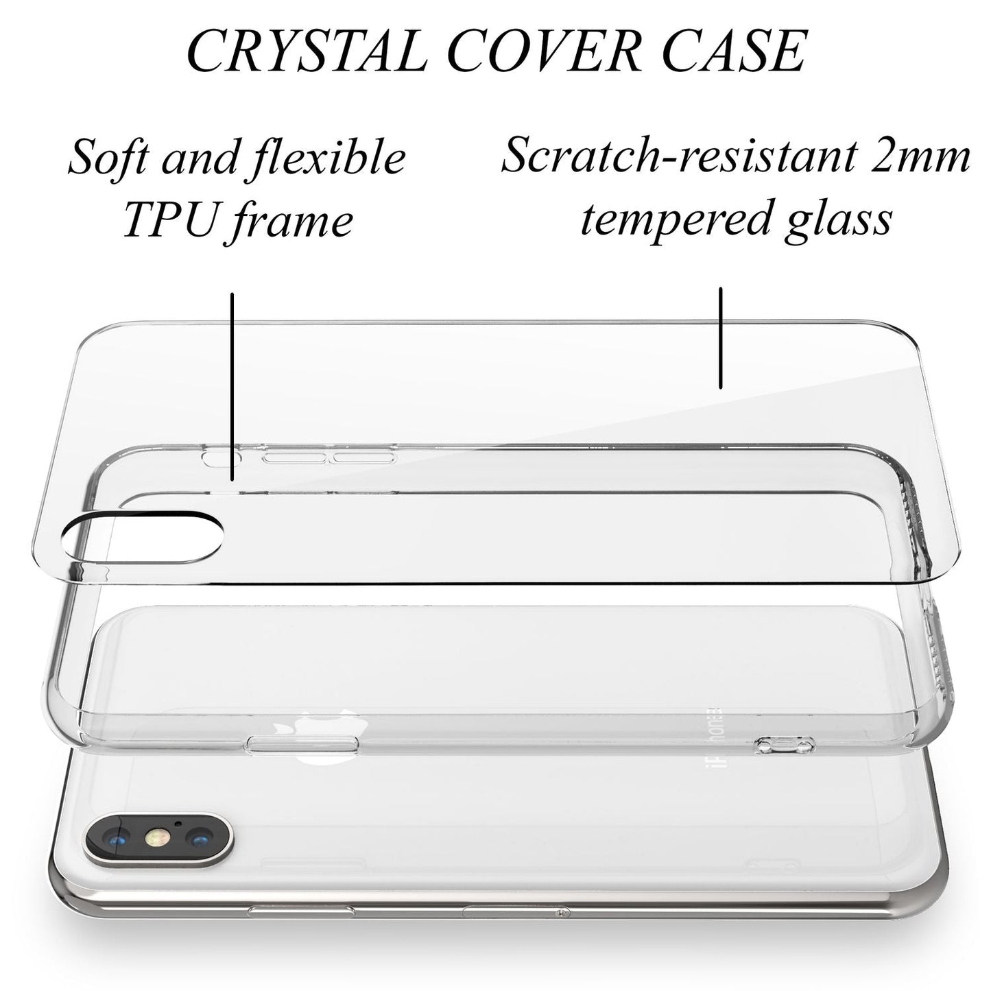 NALIA Hartglas Hülle kompatibel mit iPhone X Xs, Durchsichtiges Hardcase aus 9H Tempered Glass mit Silikon Bumper, Stoßfest & Kratzfest Handyhülle Hard Cover Case Schutzhülle Phone Etui - Transparent