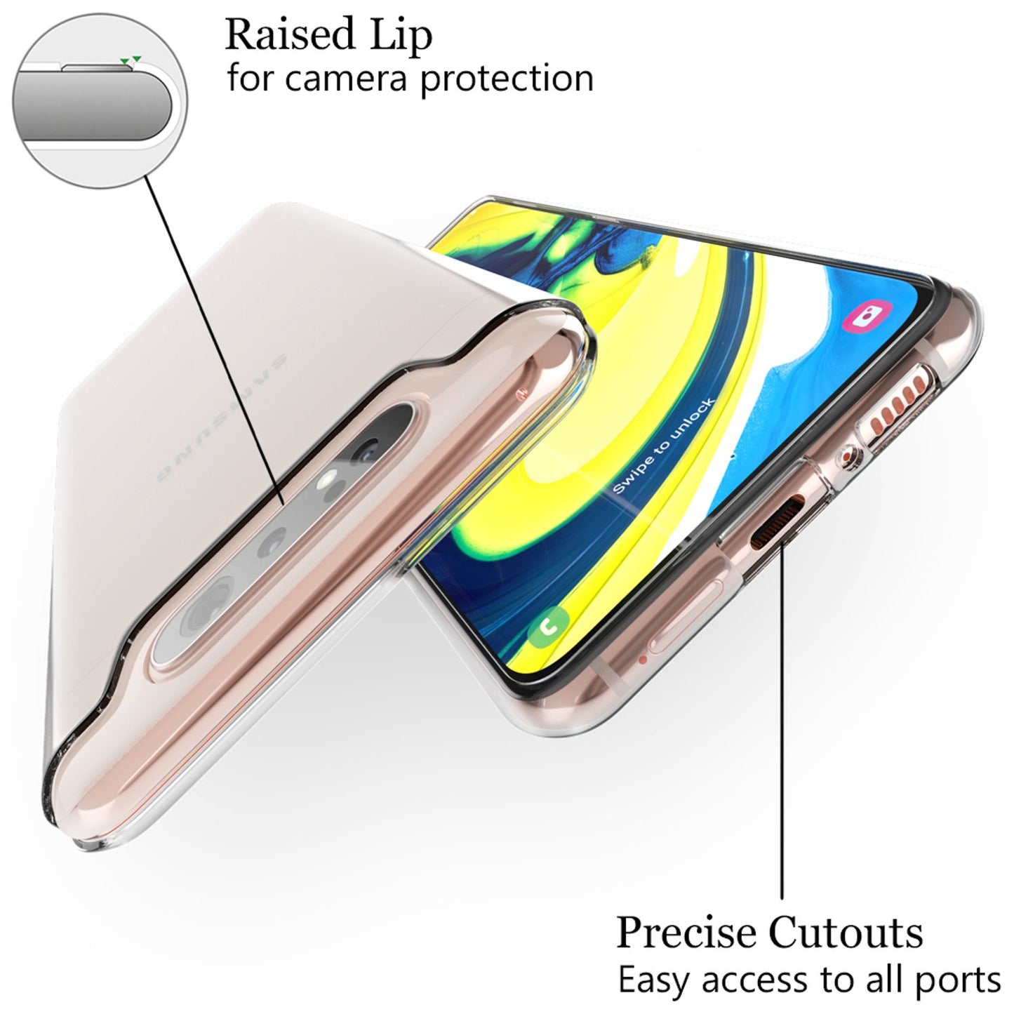 NALIA Handyhülle kompatibel mit Samsung Galaxy A80 Hülle, Dünne Durchsichtige Silikon Schutzhülle Phone Case Soft Cover, Ultra-Slim Bumper Gummi Handy-Tasche Skin Etui Schale Klar Weich - Transparent