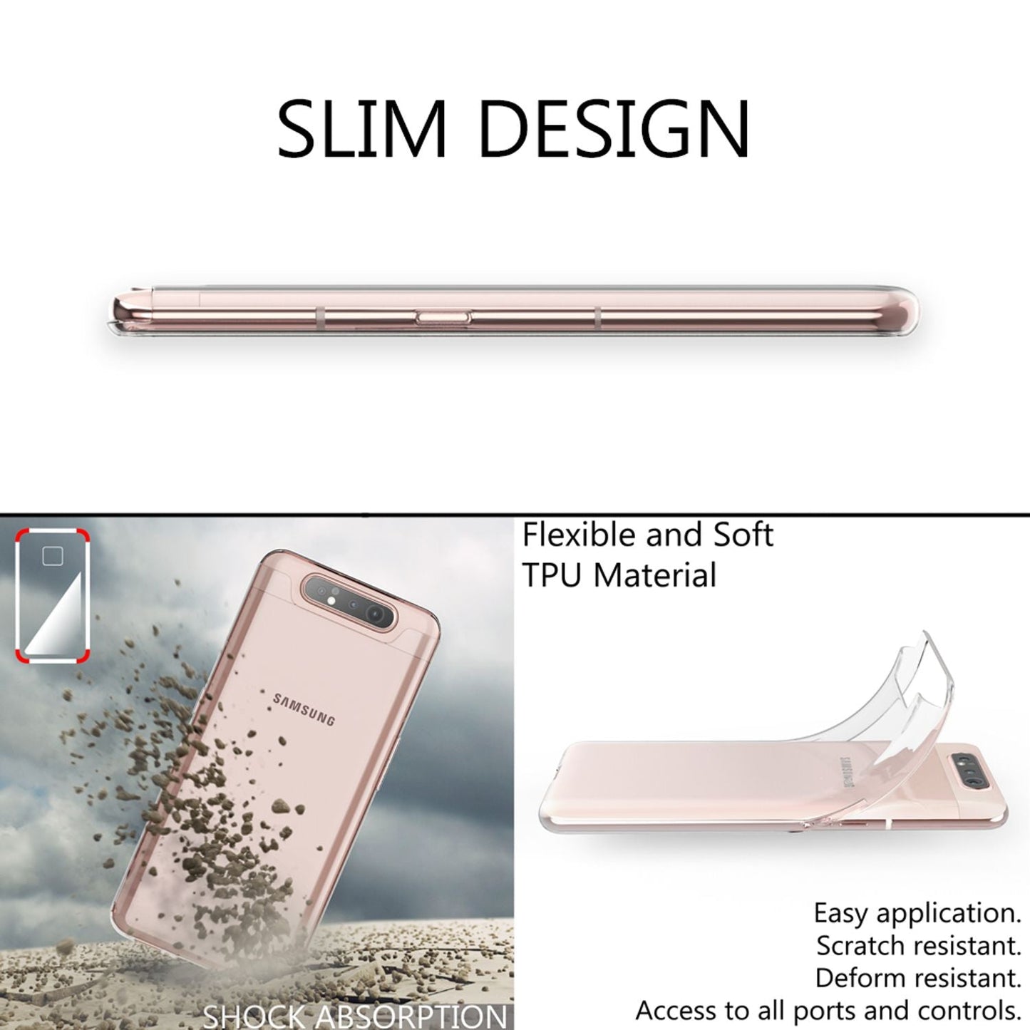 NALIA Handyhülle kompatibel mit Samsung Galaxy A80 Hülle, Dünne Durchsichtige Silikon Schutzhülle Phone Case Soft Cover, Ultra-Slim Bumper Gummi Handy-Tasche Skin Etui Schale Klar Weich - Transparent