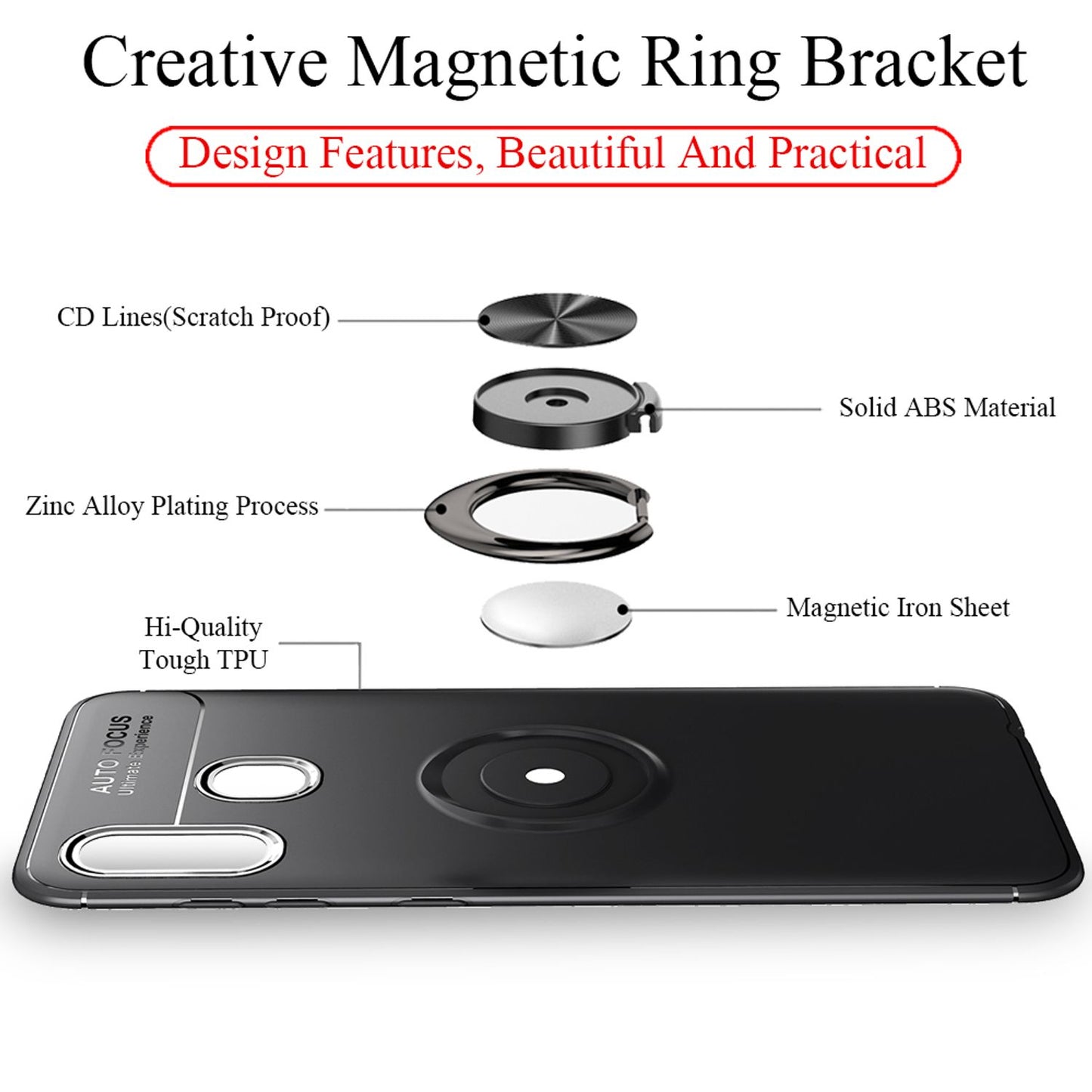 NALIA Ring Hülle kompatibel mit Samsung Galaxy A40, Silikon Handyhülle mit 360 Grad Finger-Halter für magnetische KFZ-Halterung, Schutzhülle Cover Phone Case Handy-Tasche Etui