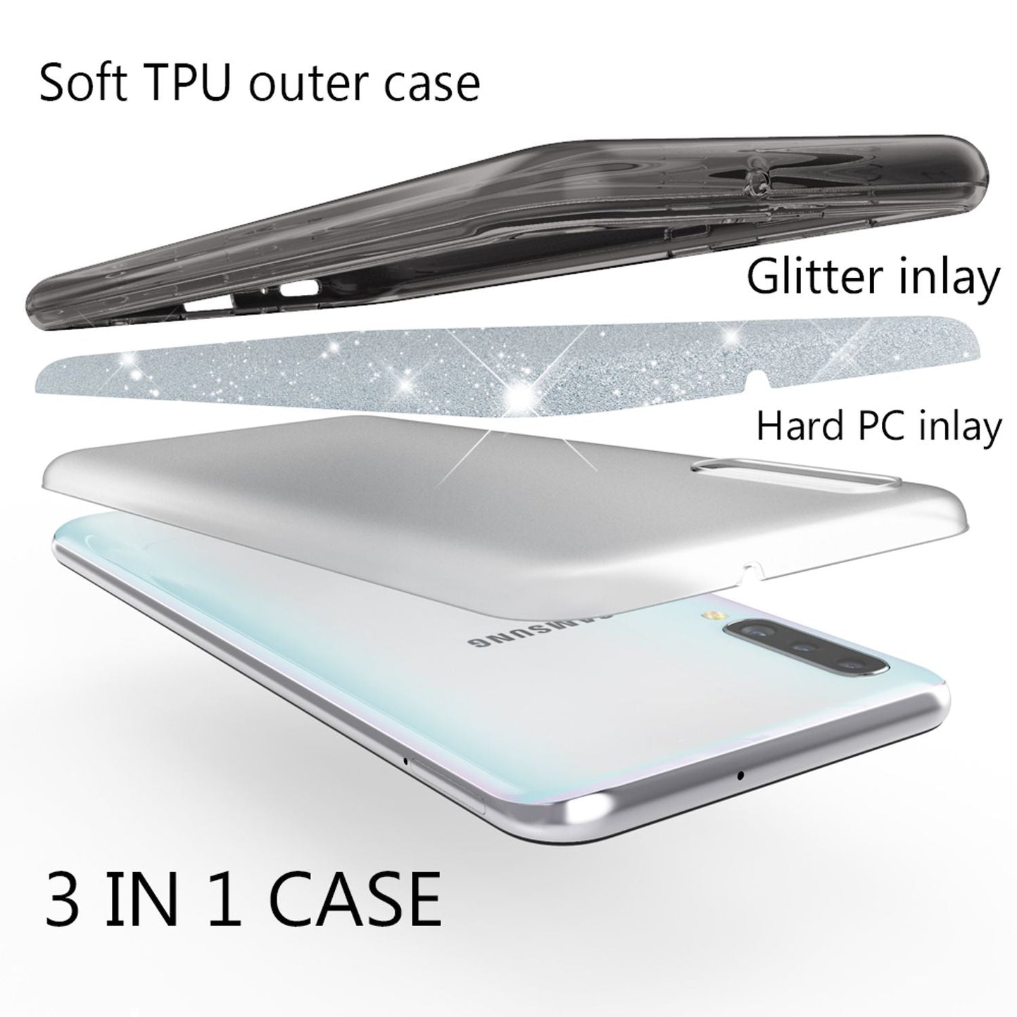 NALIA Glitzer Hülle kompatibel mit Samsung Galaxy A70, Diamant Schutzhülle Glitter Case Bling Cover Silikon Handyhülle Dünn, Ultra-Slim Phone Backcover Handy-Tasche Diamond Bumper Etui