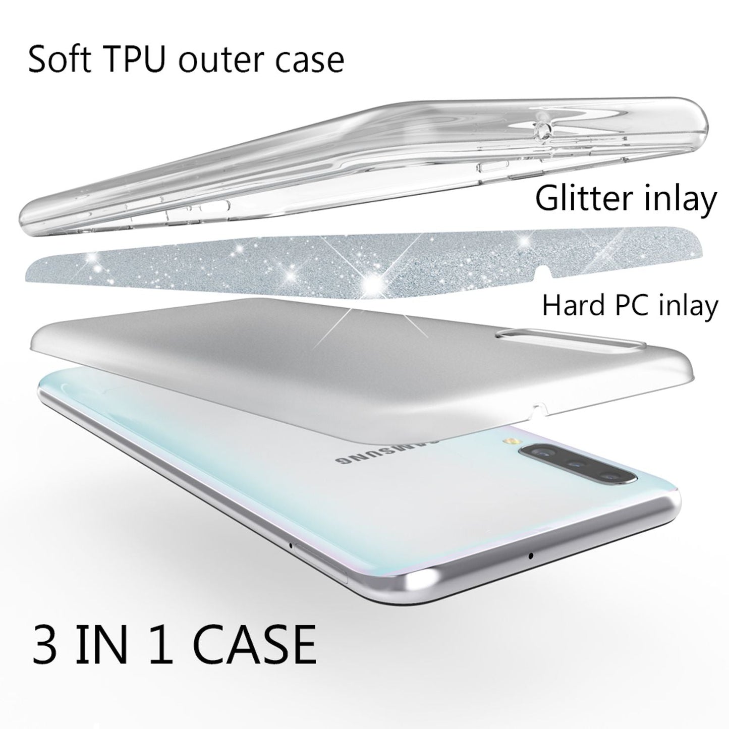 NALIA Glitzer Hülle kompatibel mit Samsung Galaxy A70, Diamant Schutzhülle Glitter Case Bling Cover Silikon Handyhülle Dünn, Ultra-Slim Phone Backcover Handy-Tasche Diamond Bumper Etui