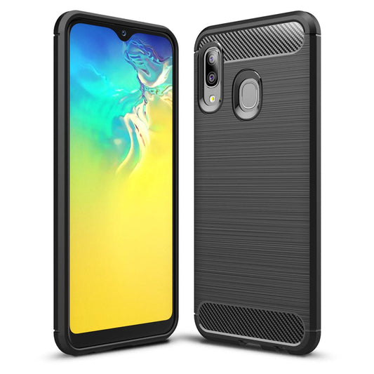 NALIA Design Case kompatibel mit Samsung Galaxy A20e Hülle, Carbon Look Stylische Handyhülle Stoßfeste Silikon Schutzhülle, Dünne Handy-Tasche Phone Cover Bumper Soft Skin Etui Kratzfest - Schwarz