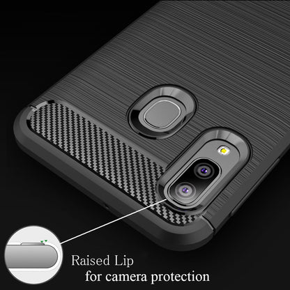 NALIA Design Case kompatibel mit Samsung Galaxy A20e Hülle, Carbon Look Stylische Handyhülle Stoßfeste Silikon Schutzhülle, Dünne Handy-Tasche Phone Cover Bumper Soft Skin Etui Kratzfest - Schwarz