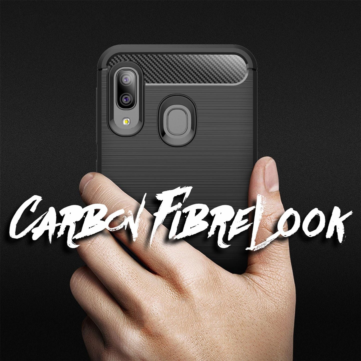 NALIA Design Case kompatibel mit Samsung Galaxy A20e Hülle, Carbon Look Stylische Handyhülle Stoßfeste Silikon Schutzhülle, Dünne Handy-Tasche Phone Cover Bumper Soft Skin Etui Kratzfest - Schwarz