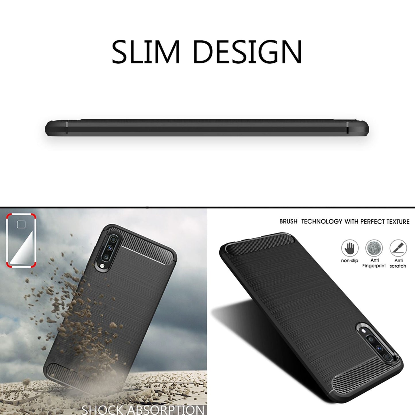 NALIA Silikonhülle für Samsung Galaxy A70 – Rutschfest & Matt – VORTEX (Gebürstete Optik & Carbon Design) – Marke aus Berlin