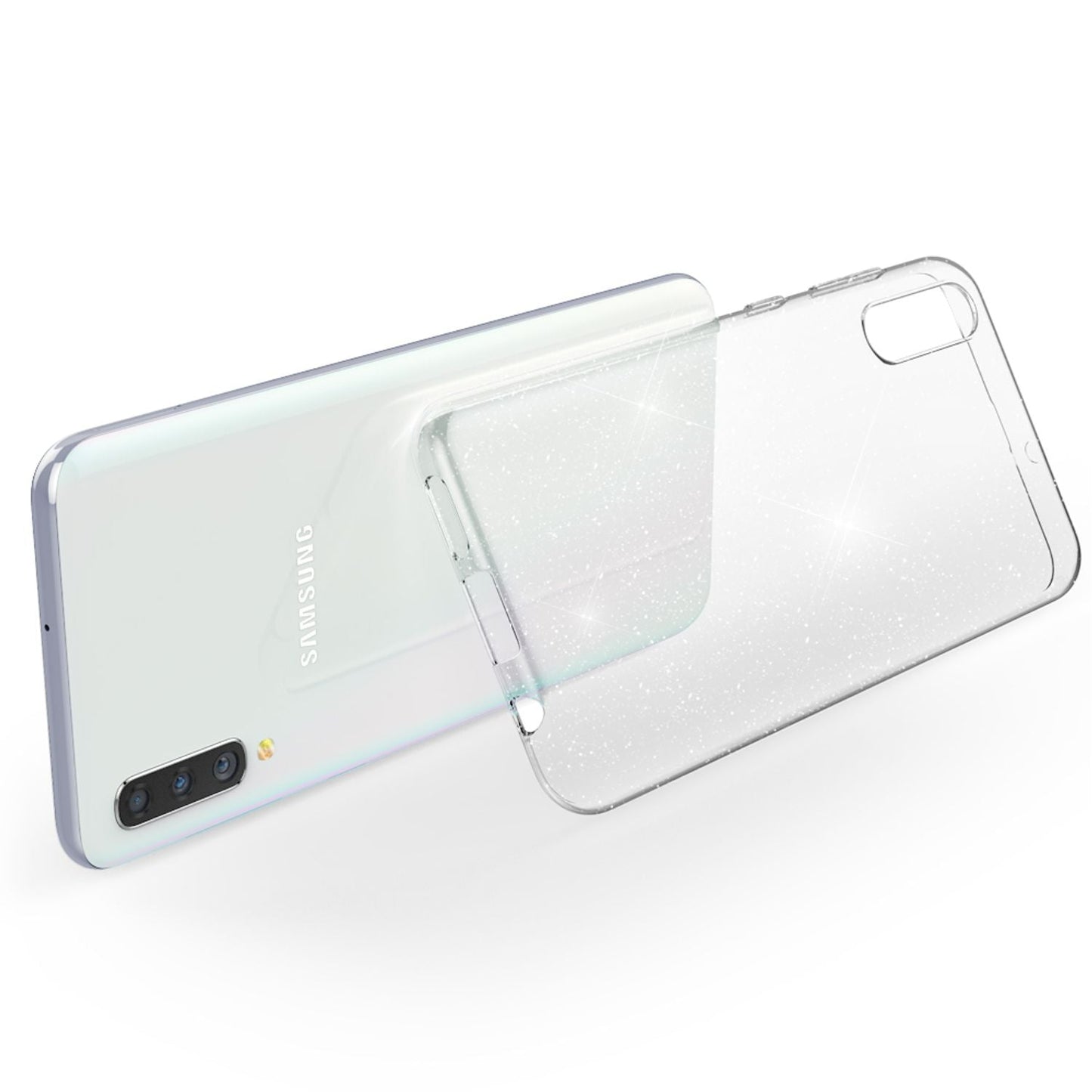 NALIA Glitzerhülle für Samsung Galaxy A70 – Funkelndes Silikon Case – DAZZLIN (Transparent & Stoßfest) – Marke aus Berlin