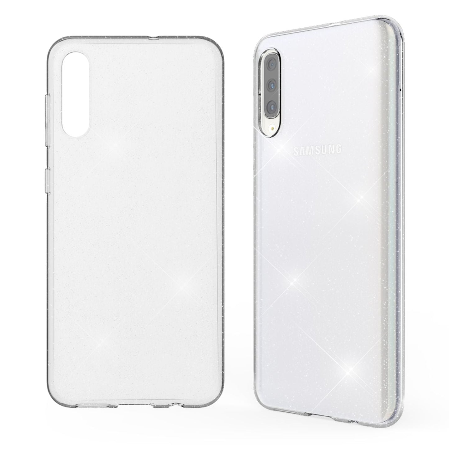 NALIA Glitzerhülle für Samsung Galaxy A70 – Funkelndes Silikon Case – DAZZLIN (Transparent & Stoßfest) – Marke aus Berlin