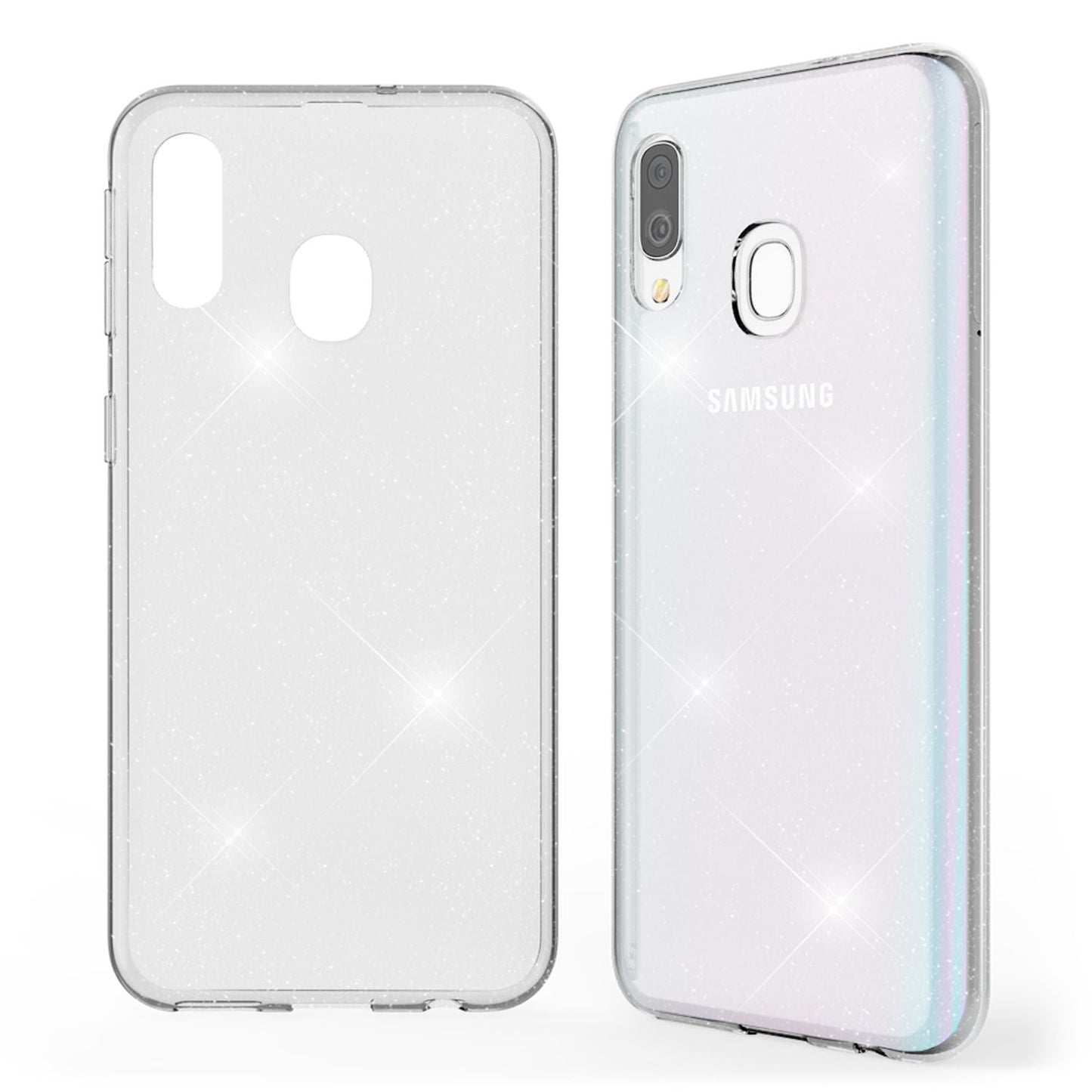 NALIA Glitzerhülle für Samsung Galaxy A40 – Funkelndes Silikon Case – DAZZLIN (Transparent & Stoßfest) – Marke aus Berlin