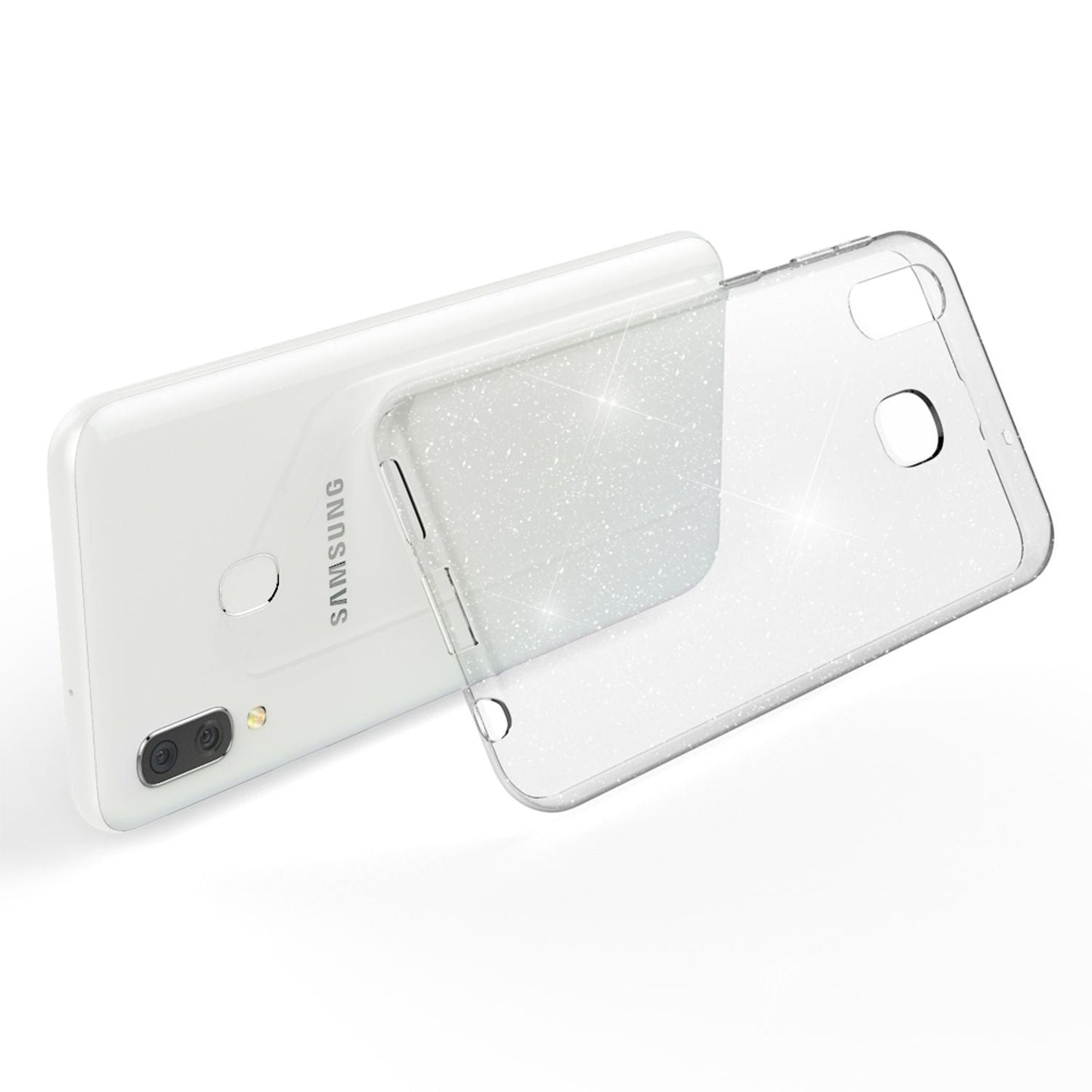 NALIA Glitzerhülle für Samsung Galaxy A20e – Funkelndes Silikon Case – DAZZLIN (Transparent & Stoßfest) – Marke aus Berlin