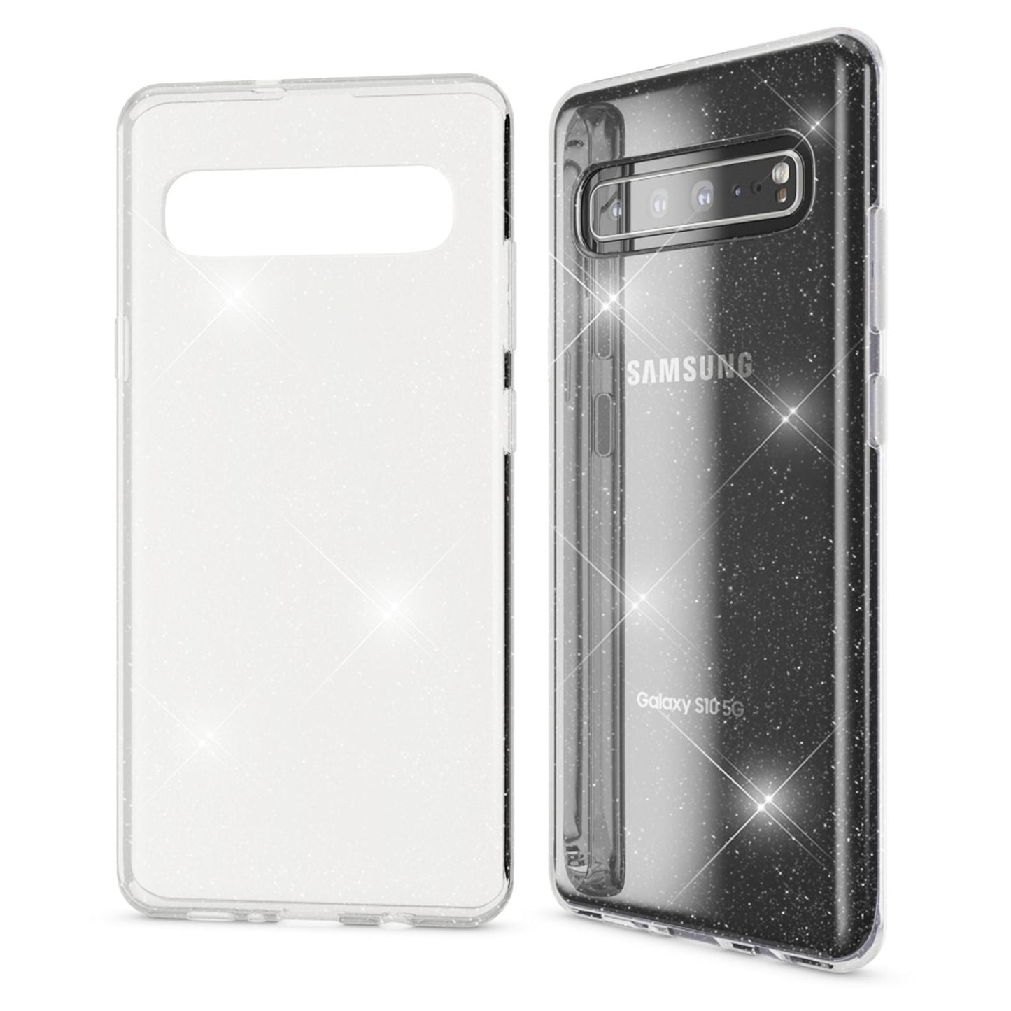 NALIA Glitzerhülle für Samsung Galaxy S10 5G – Funkelndes Silikon Case – DAZZLIN (Transparent & Stoßfest) – Marke aus Berlin