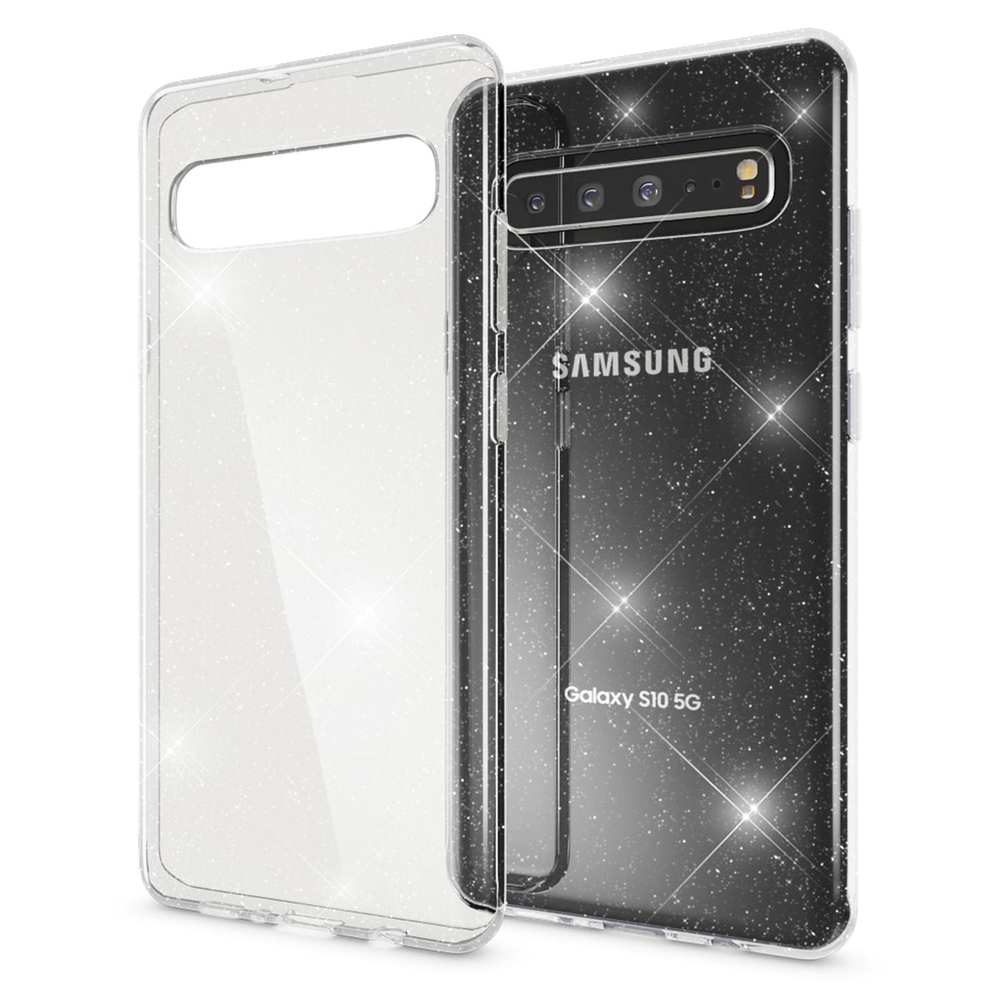 NALIA Glitzerhülle für Samsung Galaxy S10 5G – Funkelndes Silikon Case – DAZZLIN (Transparent & Stoßfest) – Marke aus Berlin