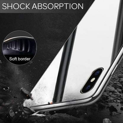 NALIA Spiegel Hartglas Hülle kompatibel mit iPhone X / XS, Mirror Hard-Case 9H Tempered Glass Cover & Silikon Bumper, Kratzfeste Handyhülle Schutzhülle Etui Handy-Tasche Dünn