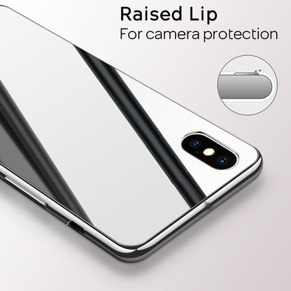 NALIA Spiegel Hartglas Hülle kompatibel mit iPhone X / XS, Mirror Hard-Case 9H Tempered Glass Cover & Silikon Bumper, Kratzfeste Handyhülle Schutzhülle Etui Handy-Tasche Dünn