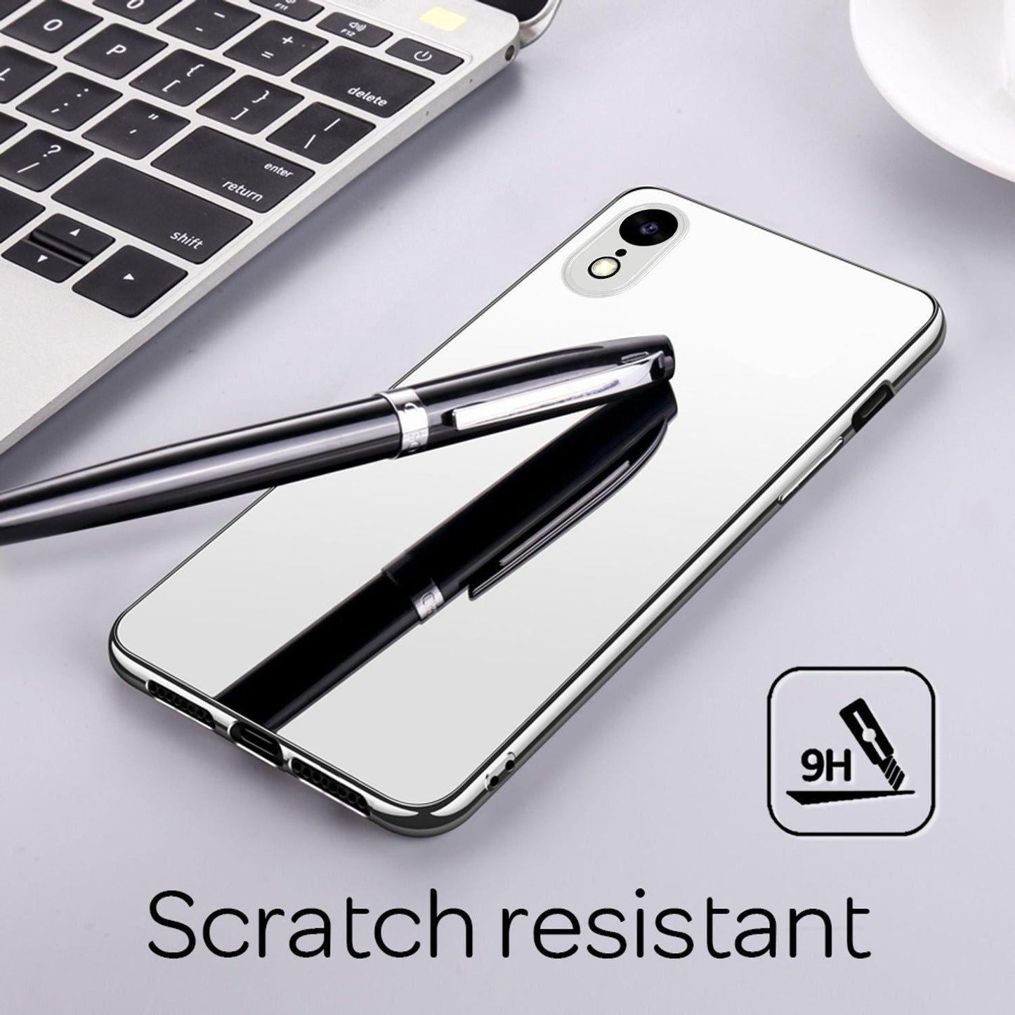 NALIA Spiegel Hartglas Hülle kompatibel mit iPhone XR, Mirror Hard-Case 9H Tempered Glass Cover & Silikon Bumper, Kratzfeste Handyhülle Schutzhülle Etui Handy-Tasche Dünn Backcover