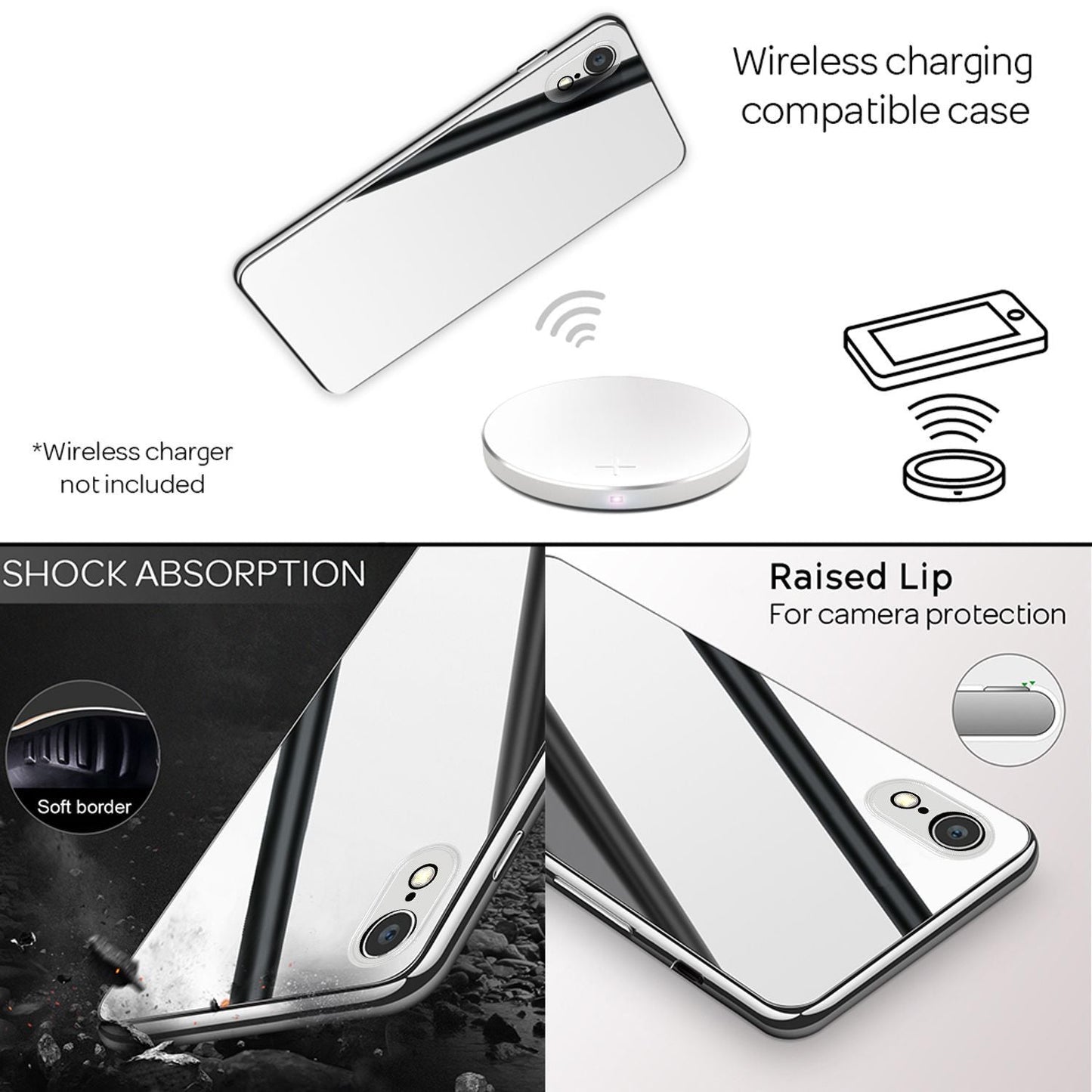 NALIA Spiegel Hartglas Hülle kompatibel mit iPhone XR, Mirror Hard-Case 9H Tempered Glass Cover & Silikon Bumper, Kratzfeste Handyhülle Schutzhülle Etui Handy-Tasche Dünn Backcover