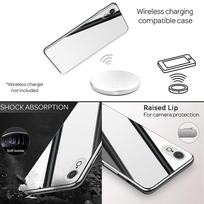 NALIA Spiegel Hartglas Hülle kompatibel mit iPhone XR, Mirror Hard-Case 9H Tempered Glass Cover & Silikon Bumper, Kratzfeste Handyhülle Schutzhülle Etui Handy-Tasche Dünn Backcover