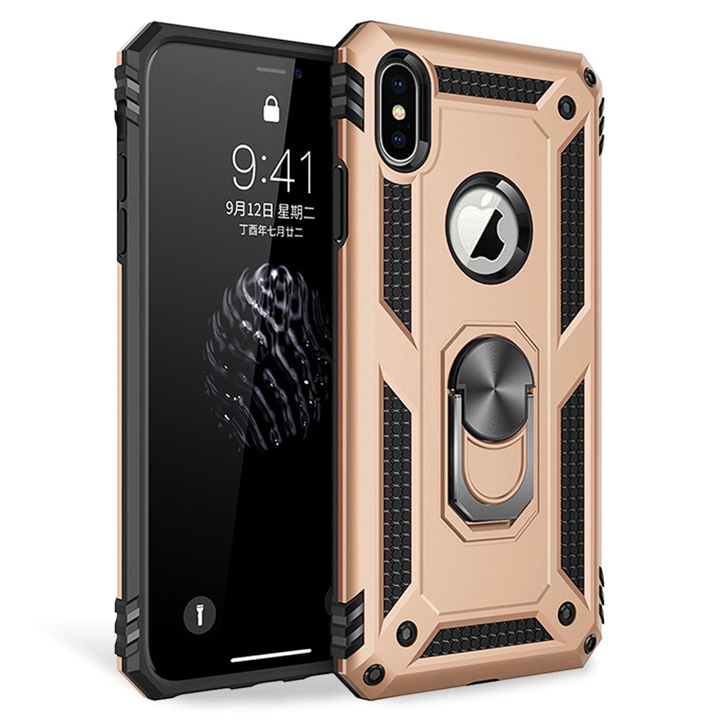 NALIA Panzerhülle für iPhone X / XS – Ring-Ständer 360° & Magnet-Halterung Kompatibel – RINGDEFEND (Stoßfestes Outdoor Case) – Marke aus Berlin