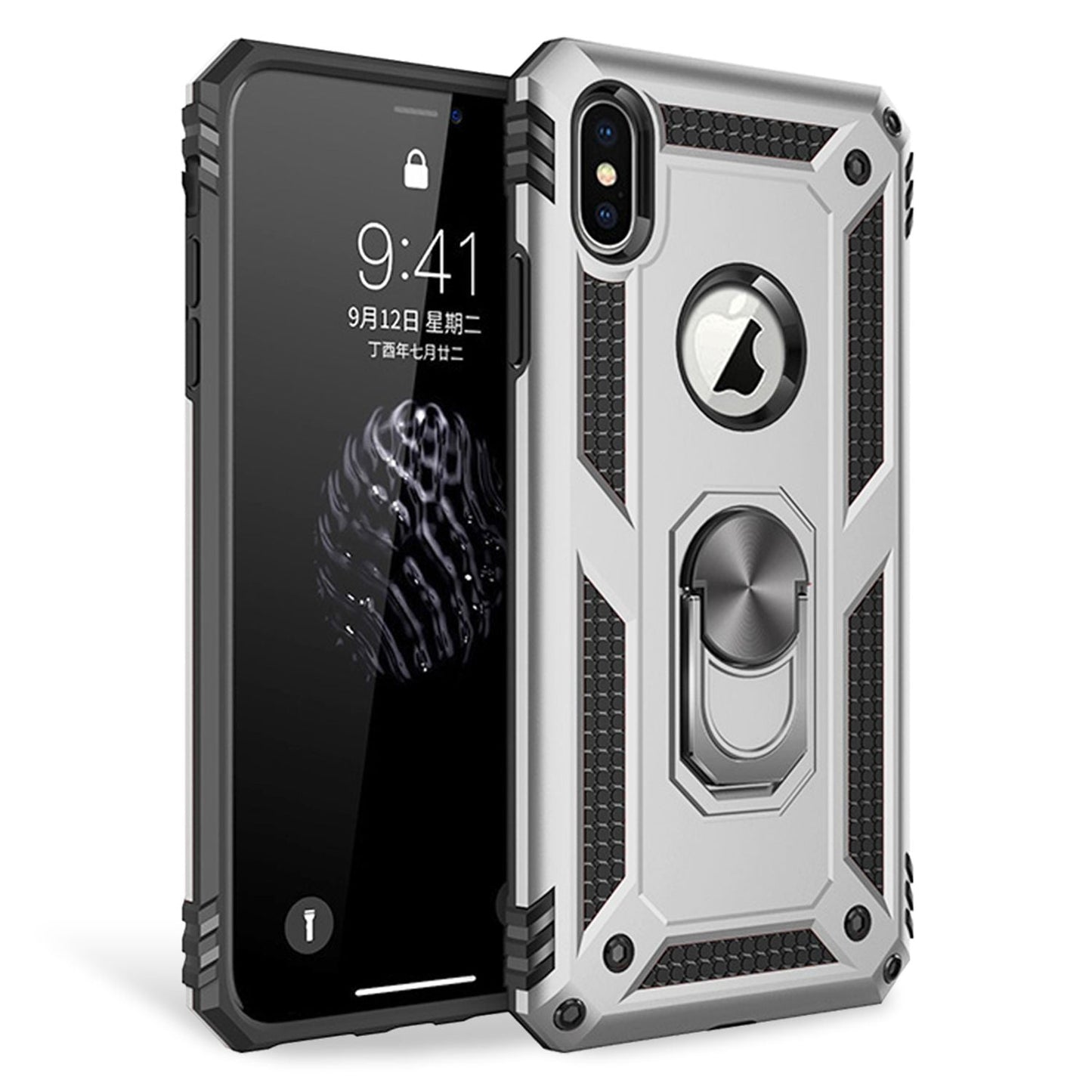 NALIA Panzerhülle für iPhone X / XS – Ring-Ständer 360° & Magnet-Halterung Kompatibel – RINGDEFEND (Stoßfestes Outdoor Case) – Marke aus Berlin