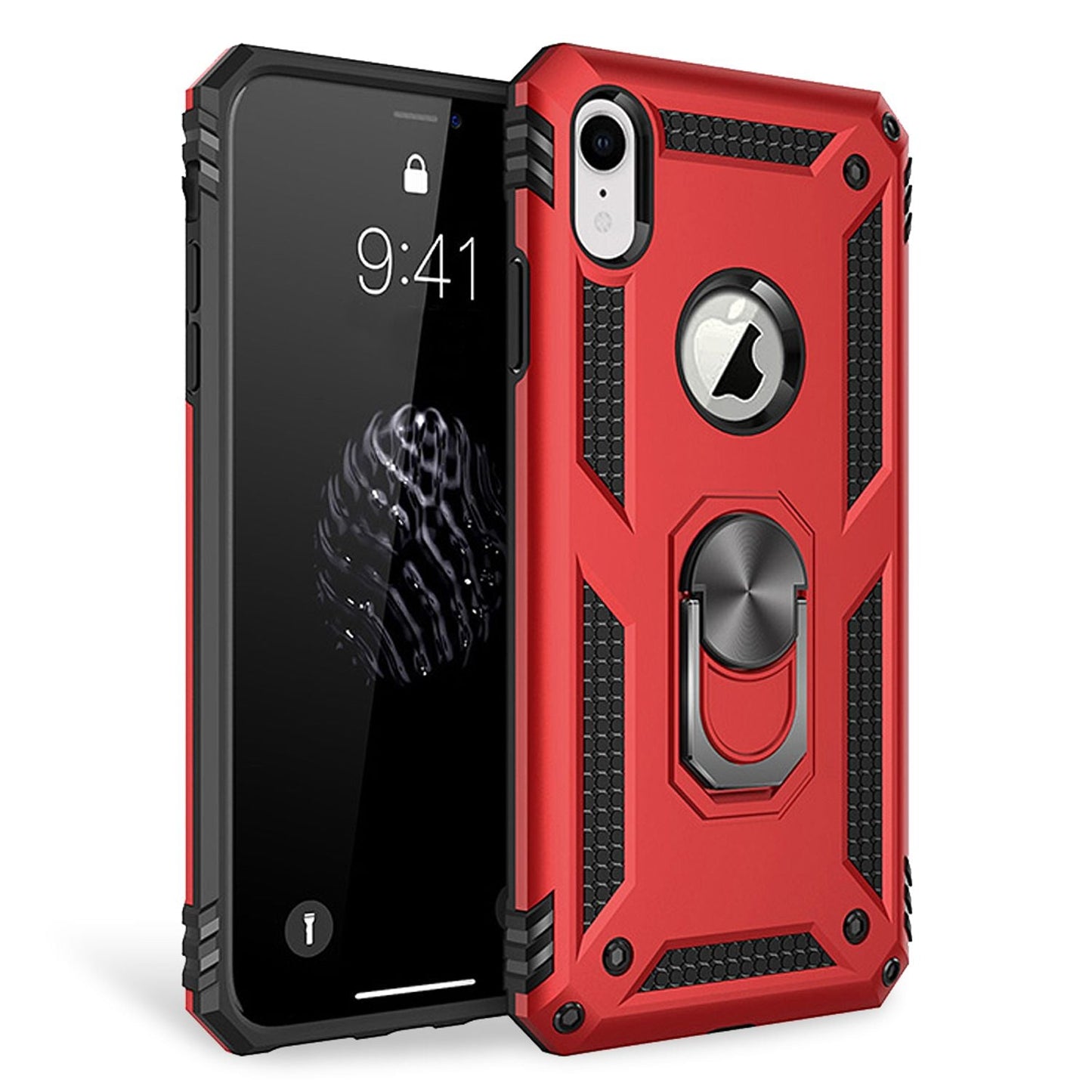 NALIA Panzerhülle für iPhone XR – Ring-Ständer 360° & Magnet-Halterung Kompatibel – RINGDEFEND (Stoßfestes Outdoor Case) – Marke aus Berlin
