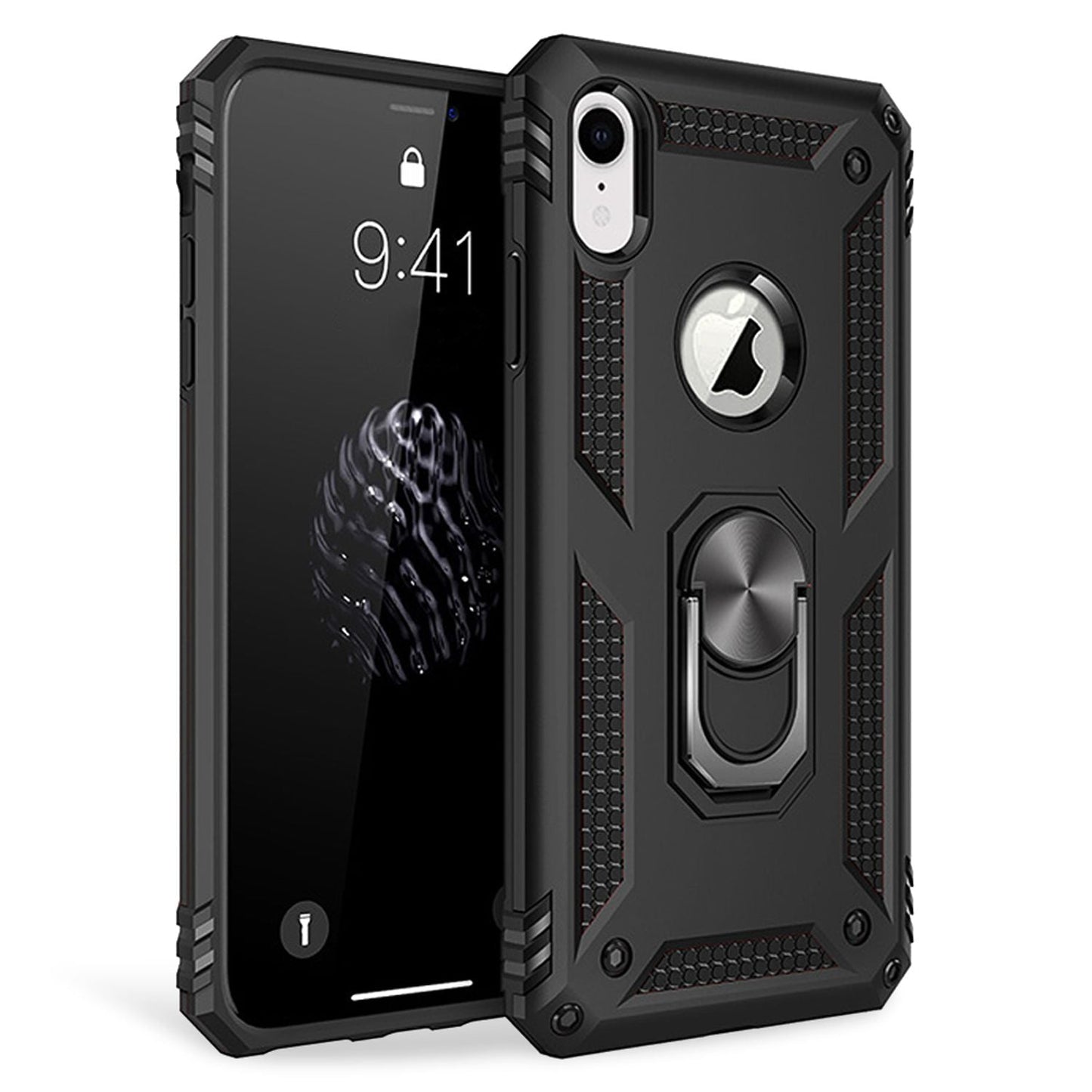 NALIA Panzerhülle für iPhone XR – Ring-Ständer 360° & Magnet-Halterung Kompatibel – RINGDEFEND (Stoßfestes Outdoor Case) – Marke aus Berlin