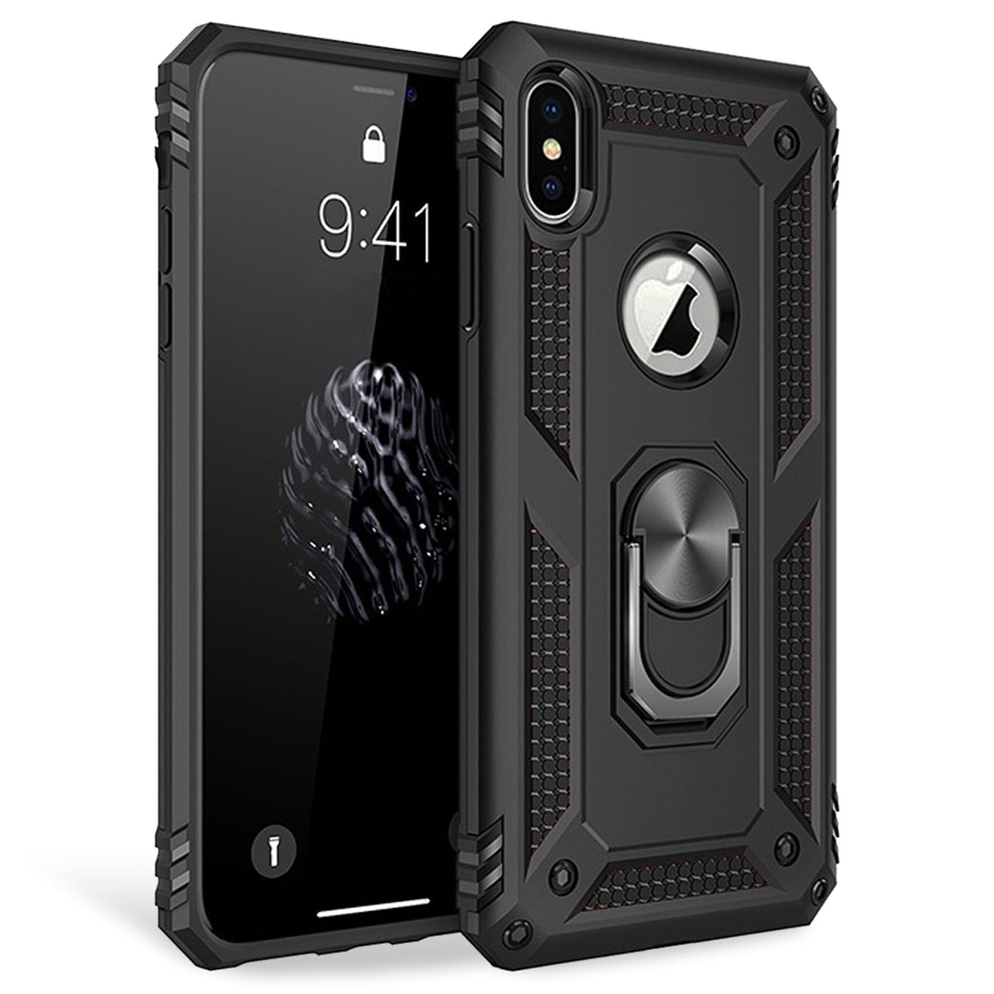 NALIA Panzerhülle für iPhone XS Max – Ring-Ständer 360° & Magnet-Halterung Kompatibel – RINGDEFEND (Stoßfestes Outdoor Case) – Marke aus Berlin