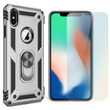 NALIA Ring Hülle + Schutzglas kompatibel mit iPhone X / XS, 9H Displayschutz & 360° Finger-Halter Handyhülle für magnetische KFZ-Halterung, Silikon Cover Etui & Hard-Case Bumper
