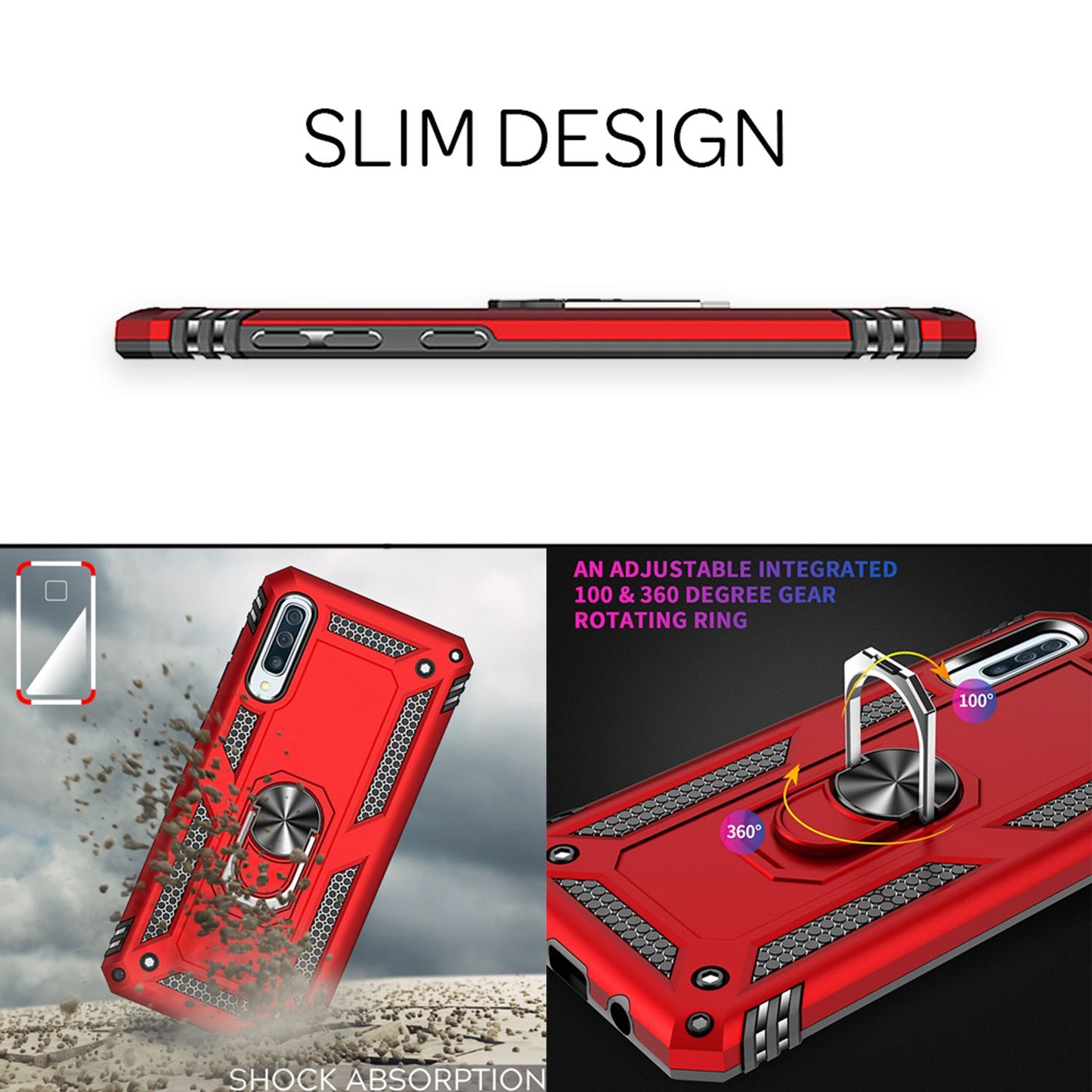 NALIA Ring Hülle kompatibel mit Samsung Galaxy A70, Stoßfeste Handyhülle für magnetische KFZ-Halterung mit 360 Grad Finger-Halter, Schutzhülle mit Silikon Cover Innen & Hardcase Bumper