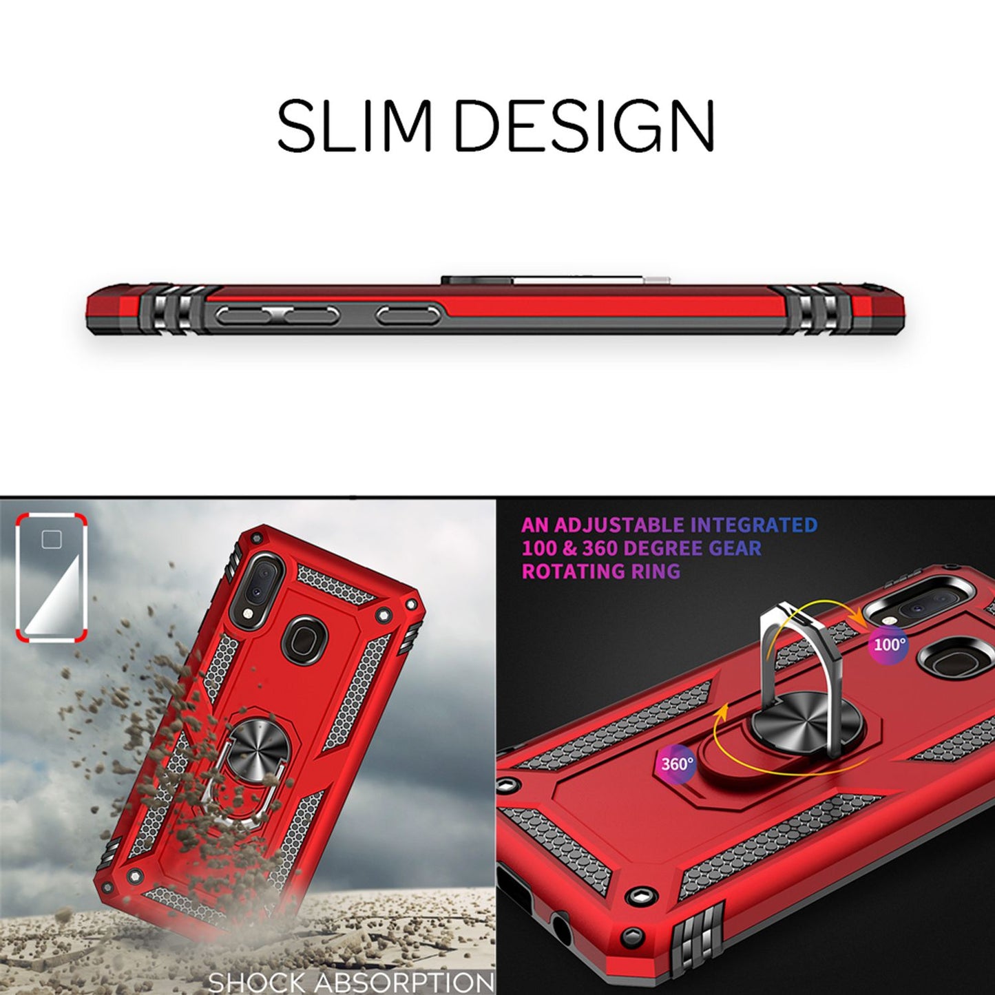 NALIA Ring Hülle + Schutzglas kompatibel mit Samsung Galaxy A20e, 9H Displayschutz & 360° Finger-Halter Handyhülle für magnetische KFZ-Halterung, Silikon Cover & Hard-Case Bumper