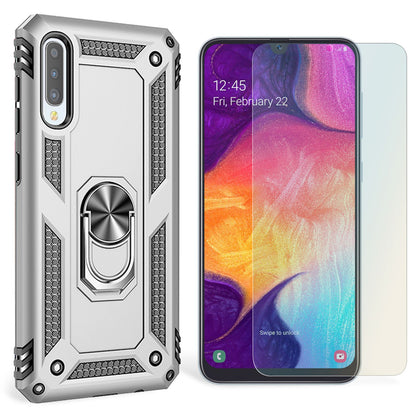 NALIA Ring Hülle + Schutzglas kompatibel mit Samsung Galaxy A50, 9H Displayschutz & 360° Finger-Halter Handyhülle für magnetische KFZ-Halterung, Silikon Cover & Hard-Case Bumper
