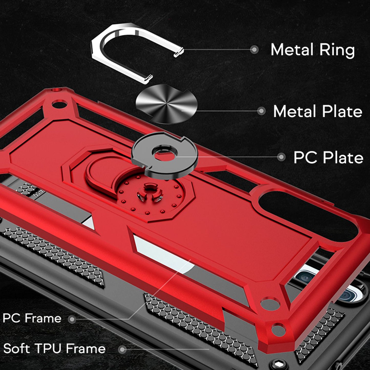 NALIA Ring Hülle + Schutzglas kompatibel mit Samsung Galaxy A70, 9H Displayschutz & 360° Finger-Halter Handyhülle für magnetische KFZ-Halterung, Silikon Cover & Hard-Case Bumper