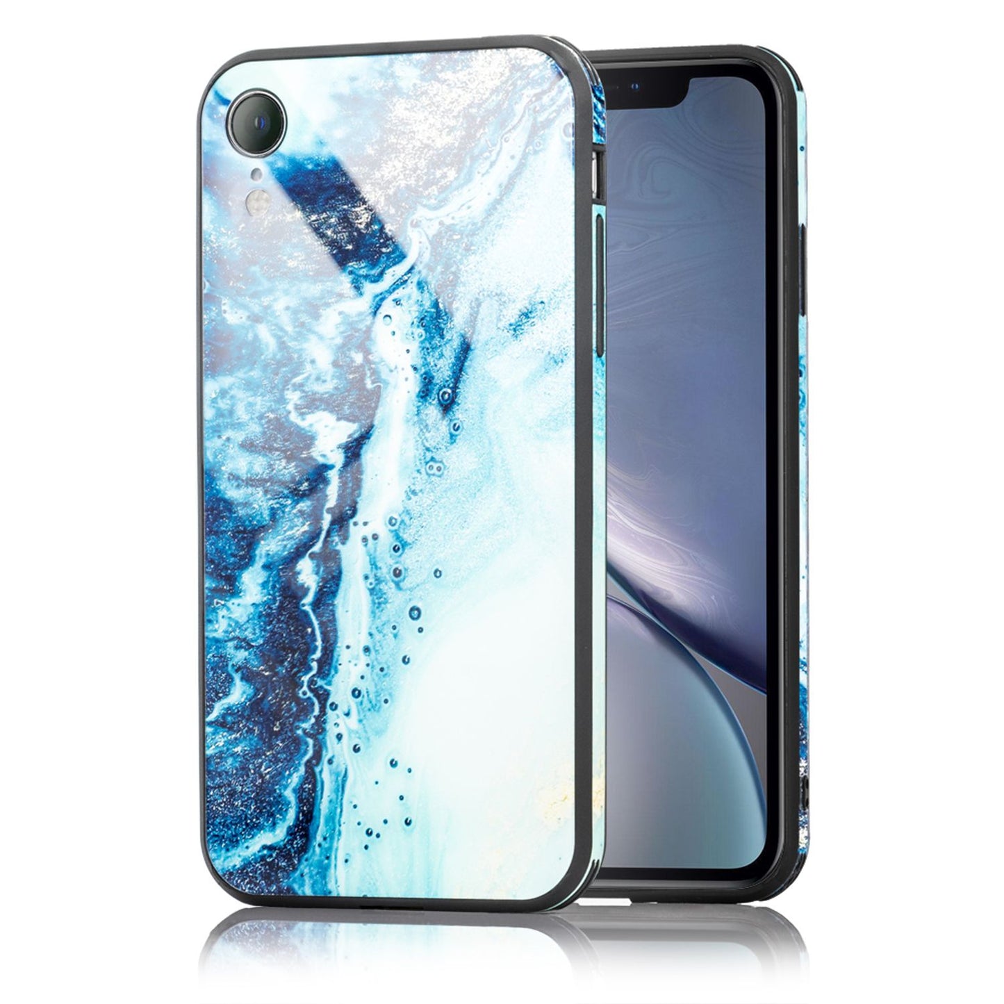 NALIA Hartglas Hülle kompatibel mit iPhone XR, Marmor Design Hard-Case aus 9H Tempered Glass & Silikon Bumper, Kratzfeste Motiv Handyhülle Phone Cover Schutzhülle Handy-Tasche