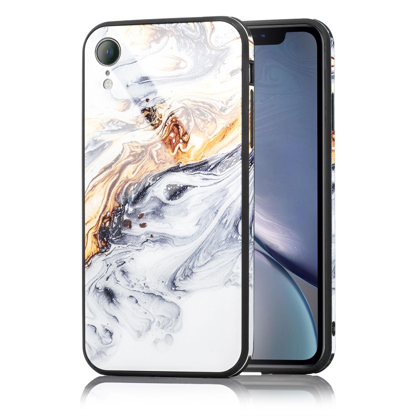 NALIA Hartglas Hülle kompatibel mit iPhone XR, Marmor Design Hard-Case aus 9H Tempered Glass & Silikon Bumper, Kratzfeste Motiv Handyhülle Phone Cover Schutzhülle Handy-Tasche