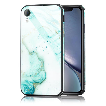 NALIA Hartglas Hülle kompatibel mit iPhone XR, Marmor Design Hard-Case aus 9H Tempered Glass & Silikon Bumper, Kratzfeste Motiv Handyhülle Phone Cover Schutzhülle Handy-Tasche