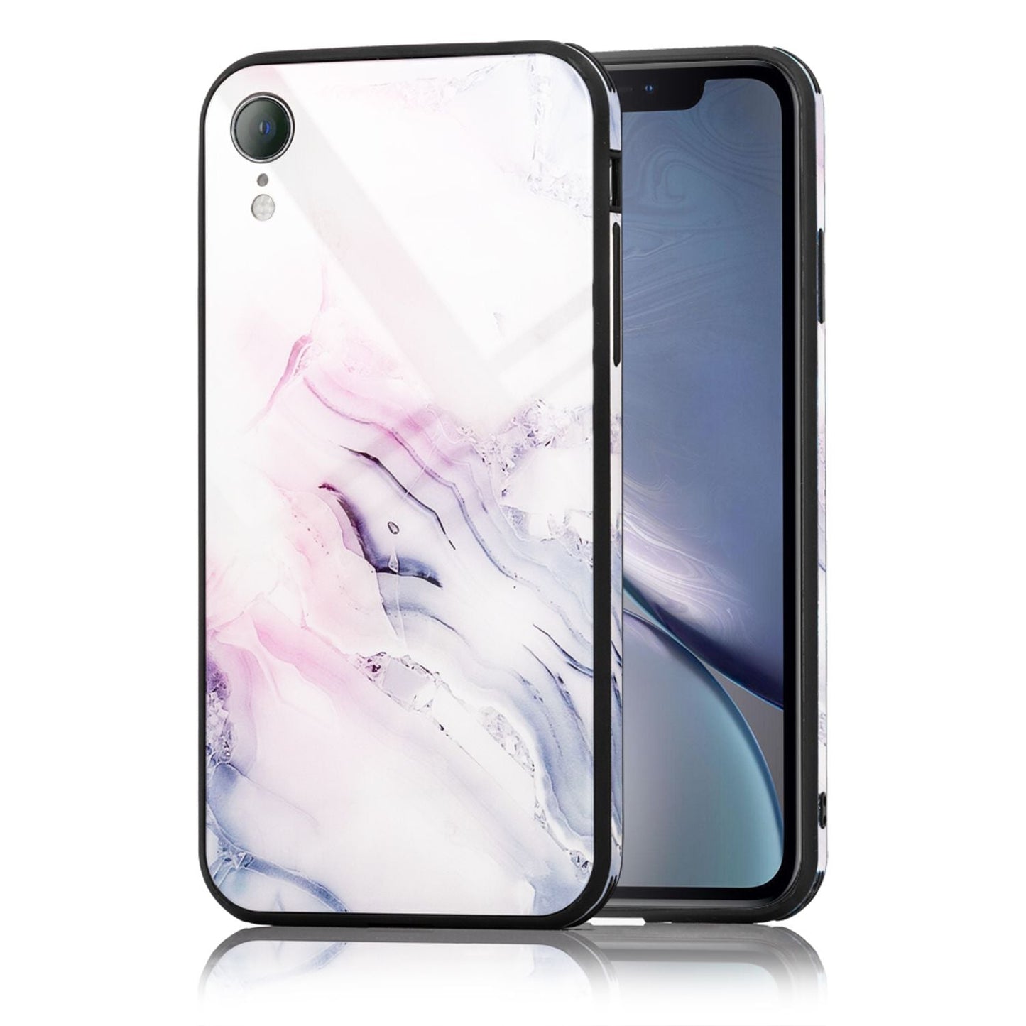 NALIA Hartglas Hülle kompatibel mit iPhone XR, Marmor Design Hard-Case aus 9H Tempered Glass & Silikon Bumper, Kratzfeste Motiv Handyhülle Phone Cover Schutzhülle Handy-Tasche